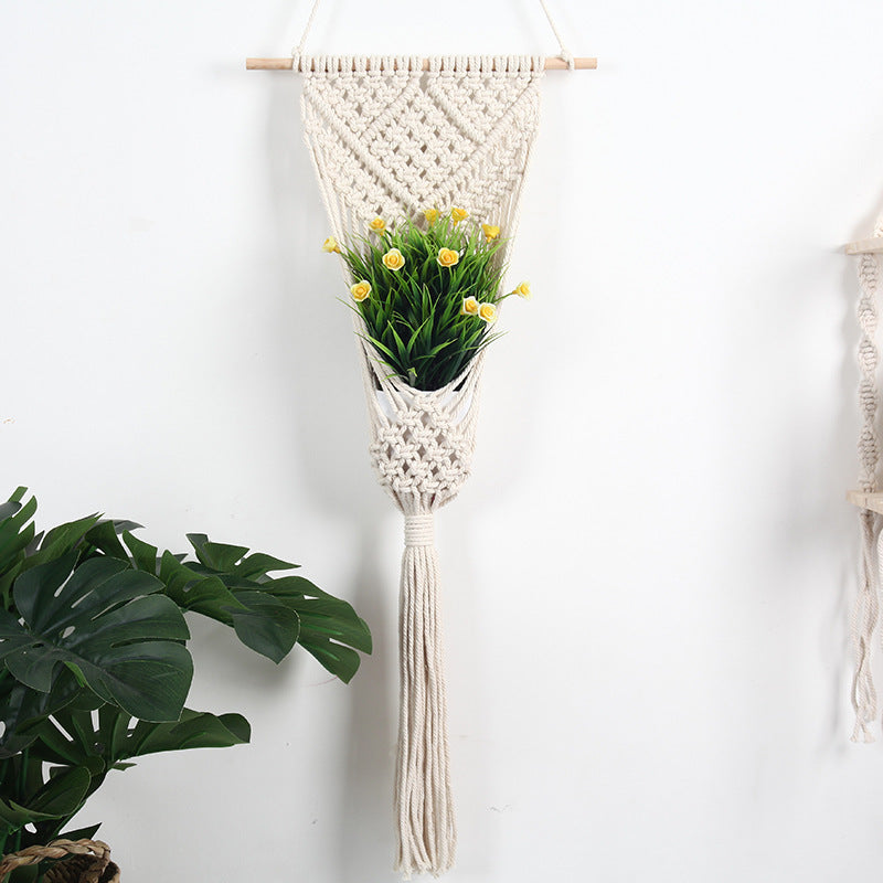 Bohemian Woven Wall Basket - Cotton Macrame Plant Hanger