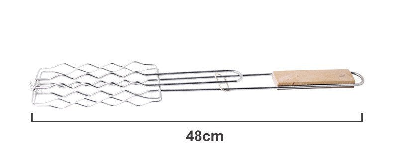 Wooden Handle Barbecue Clip & Sausage Rack for Outdoor Grilling