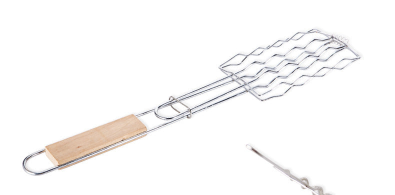 Wooden Handle Barbecue Clip & Sausage Rack for Outdoor Grilling