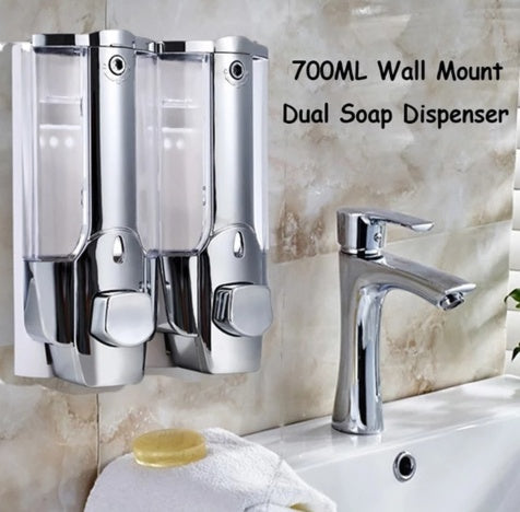 Wall Mount Soap Dispenser - Dual Bottle White ABS
