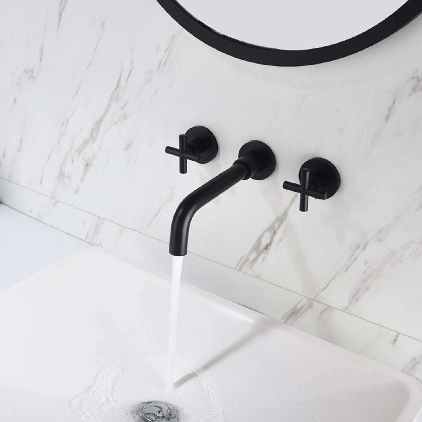 Matte Black Wall-Mounted Bathroom Faucet – Brass