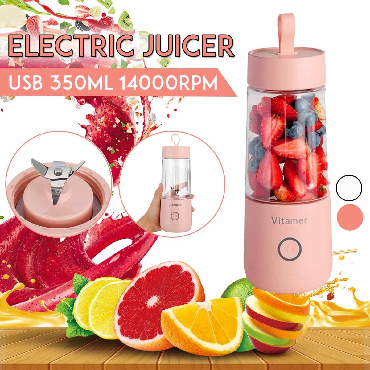350ml Portable USB Rechargeable Blender Juicer - Smoothie & Slushy Mixer
