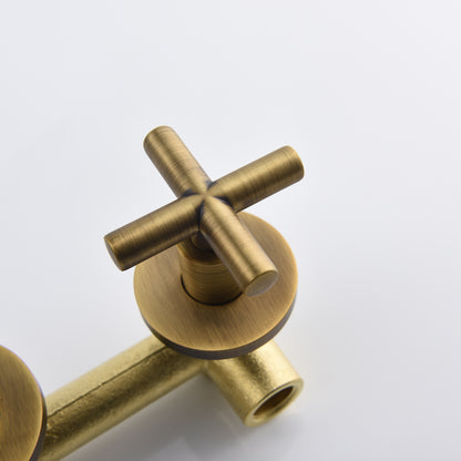 Wall-Mounted Bathroom Faucet - Brass, Cross Handles, Hot & Cold Mixer