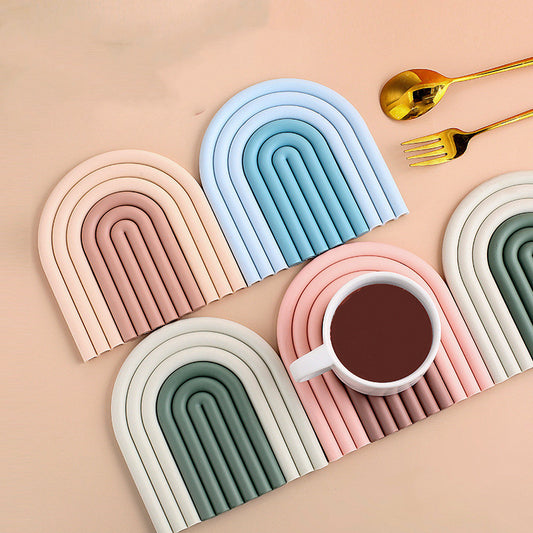 Rainbow Silicone Pot Holder Coaster – Heat-Resistant Kitchen Mat