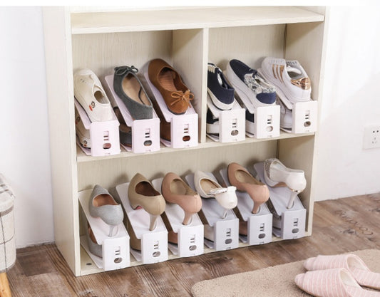 Plain Double-Layer Adjustable Shoe Storage Rack