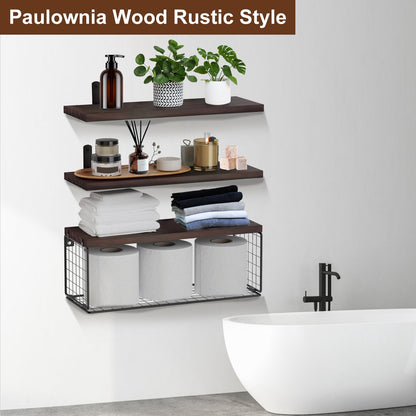 2-in-1 Floating Shelves with Storage Basket for Bathroom & Home