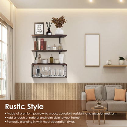 2-in-1 Floating Shelves with Storage Basket for Bathroom & Home