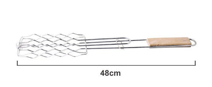 Wooden Handle Barbecue Clip & Sausage Rack for Outdoor Grilling