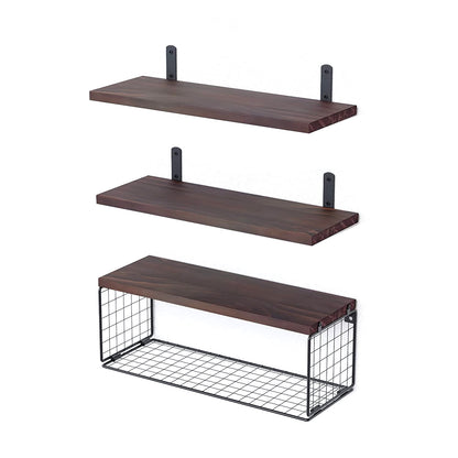 2-in-1 Floating Shelves with Storage Basket for Bathroom & Home