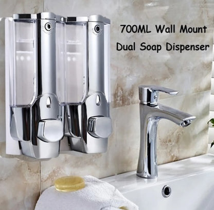 Wall Mount Soap Dispenser - Dual Bottle White ABS