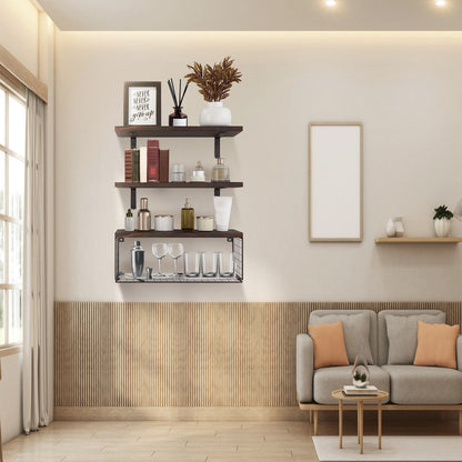 2-in-1 Floating Shelves with Storage Basket for Bathroom & Home