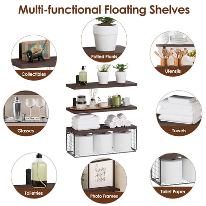 2-in-1 Floating Shelves with Storage Basket for Bathroom & Home