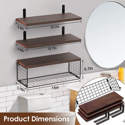 2-in-1 Floating Shelves with Storage Basket for Bathroom & Home