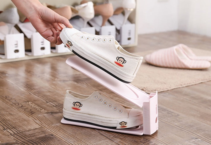Plain Double-Layer Adjustable Shoe Storage Rack