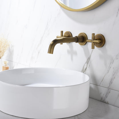 Wall-Mounted Bathroom Faucet - Brass, Cross Handles, Hot & Cold Mixer