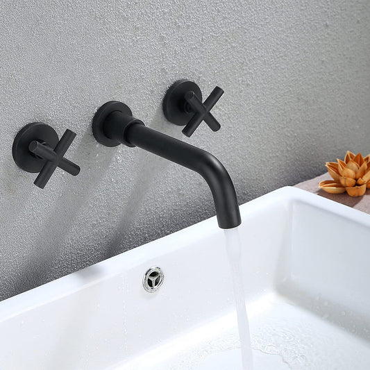 Matte Black Wall-Mounted Bathroom Faucet – Brass