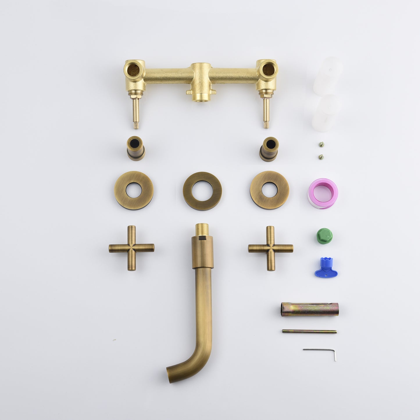 Wall-Mounted Bathroom Faucet - Brass, Cross Handles, Hot & Cold Mixer