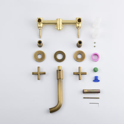 Wall-Mounted Bathroom Faucet - Brass, Cross Handles, Hot & Cold Mixer
