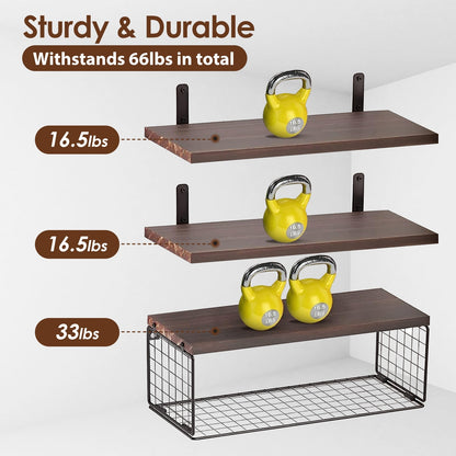 2-in-1 Floating Shelves with Storage Basket for Bathroom & Home