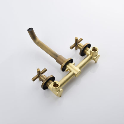 Wall-Mounted Bathroom Faucet - Brass, Cross Handles, Hot & Cold Mixer